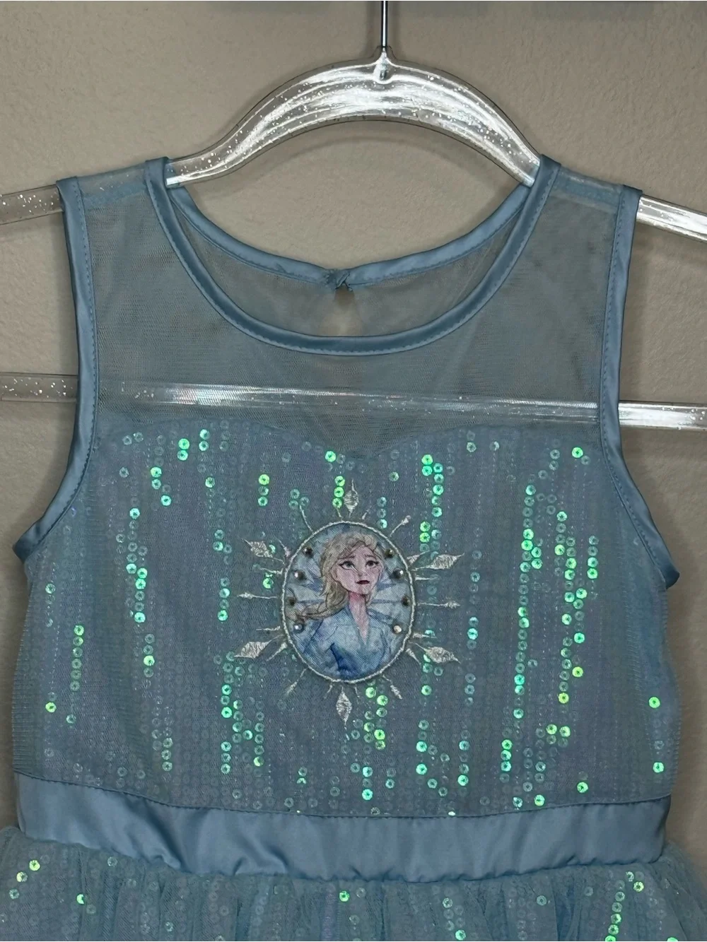Like New Disney Light Blue Elsa Tulle Dress with Mesh Overlay 5/6